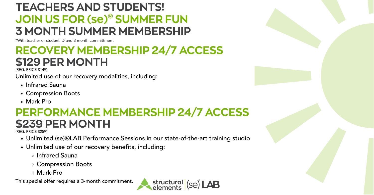teacher membership special, student discount, structural elements, shorewood wisconsin